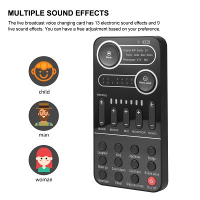 VK9 Universal Voice Changer Mini Sound Card Multiple Sound Effects Portable Live Broadcast Voice Changing Card With Microphone
