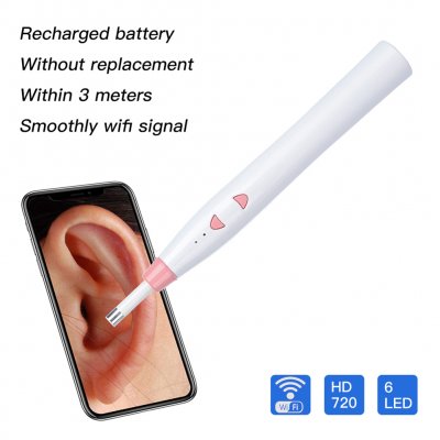 SN05 5.5mm Wireless Ear Cleaning Endoscope 1.0MP HD Digital Ear Otoscope Inspection Camera 6 LED Light for iPhone Android, iPad ,IOS