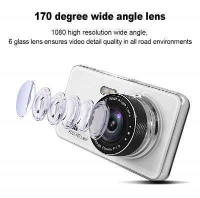 GT29 FHD 1080P Car Dvr Dash Camera 4" IPS Screen With Rearview Rear Cam Dvrs White Color GT29 Ultra-thin Style Night Version