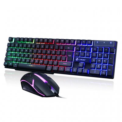 GTX300 Colorful LED Illuminated Backlit USB Wired PC Rainbow Gaming Keyboard Mouse Set Gamer Gaming Mouse and Keyboard Kit Home Office