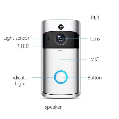 V5 WIFI Video Doorbell, Motion Detection Night Vision Smart Wireless Doorbell, Remote-control HD WIFI Security Camera, Real Time Two-way Audio 18650 Battery Power