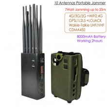 121A-10 10 Antennas Portable Signal Jammer,Total 7Watt, Distance Up to 20m,Battery Work Time 2hour