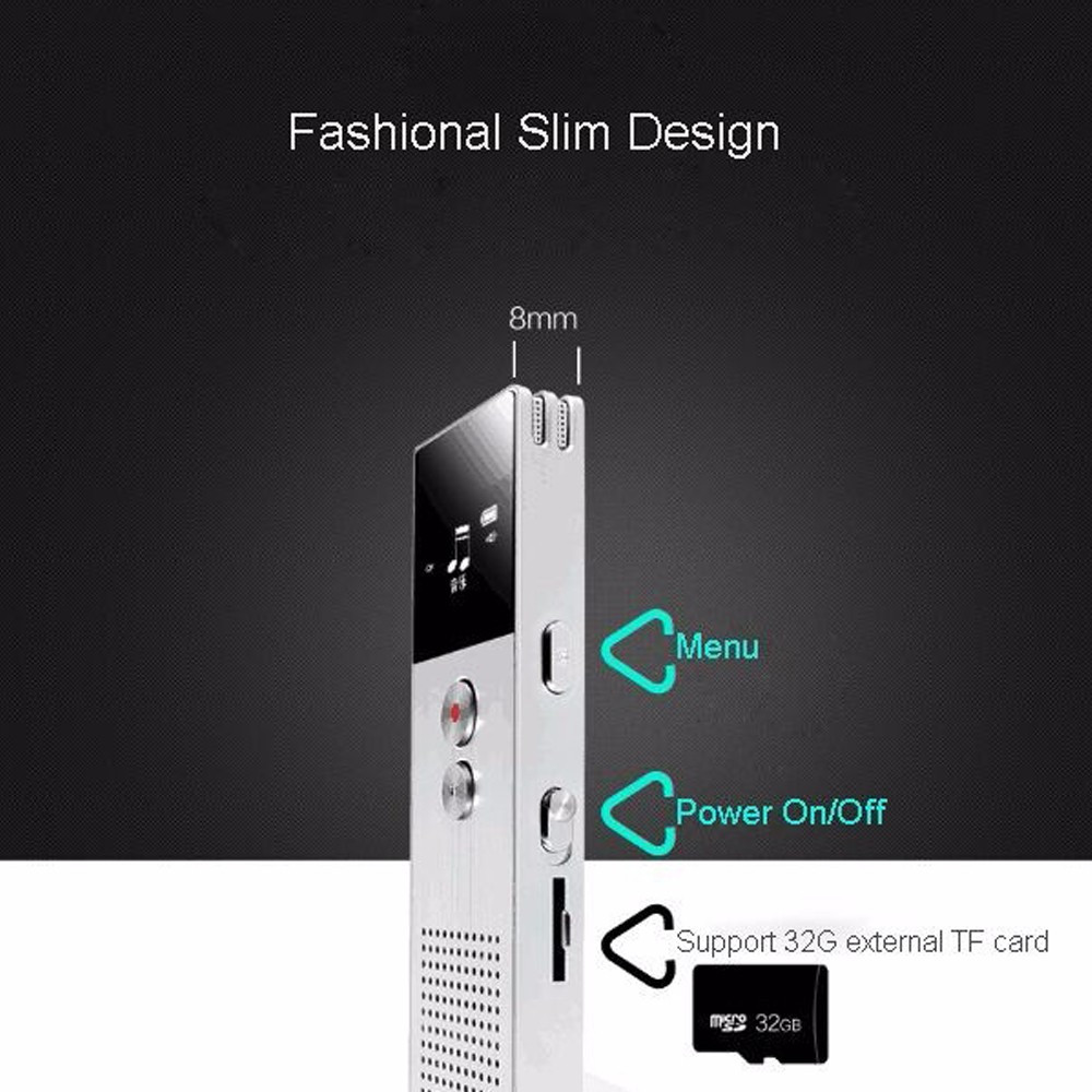 SK-222 8GB Mini Flash Digital Voice Recorder Dictaphone MP3 Music Player Gravador de voz Support TF Card Built-in Loudspeaker