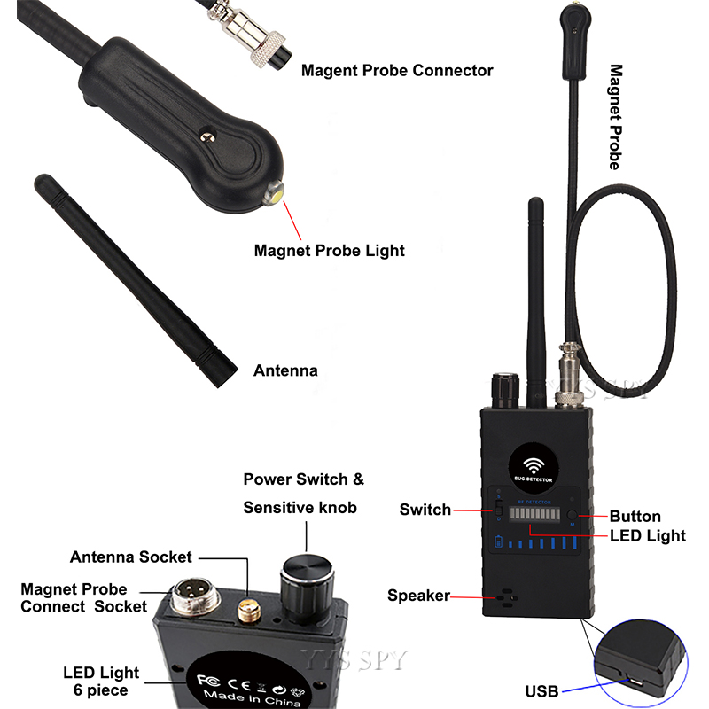 G328B RF Signal Detector Wifi GPS Bug Mini Anti Spy Hidden Camera Detector for GSM Tracker Device GPS Radar Radio Find