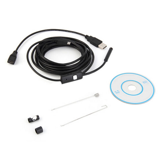 502 2M Waterproof Endoscope Mini HD Camera Snake Tube 7mm Lens Rigid Cable USB Inspection with LED Borescopefor Android Phone PC