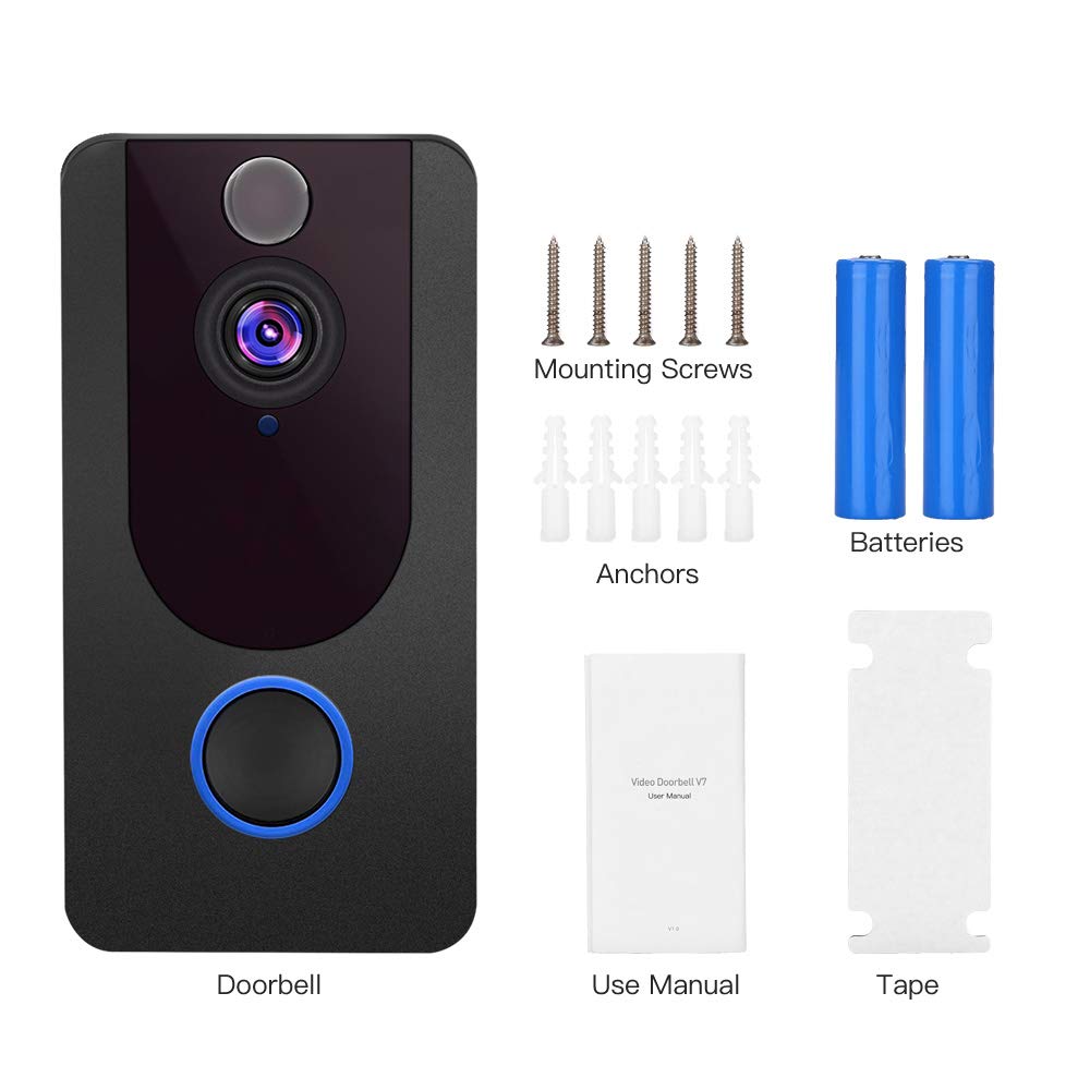 V7  WiFi Smart Video Doorbell Wireless Door Bell 1080P HD Wireless Home Security Doorbell Camera with Two-Way Talk & Video, IR Motion