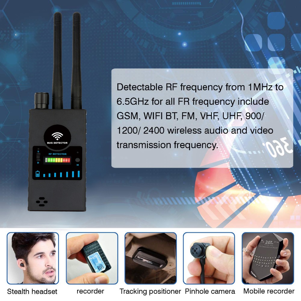 G528B Radio Detector,Multi-Functional Full-Range RF Wireless Signal Radio Detector 1MHz-8GHz Range Adjustable Sensitivity