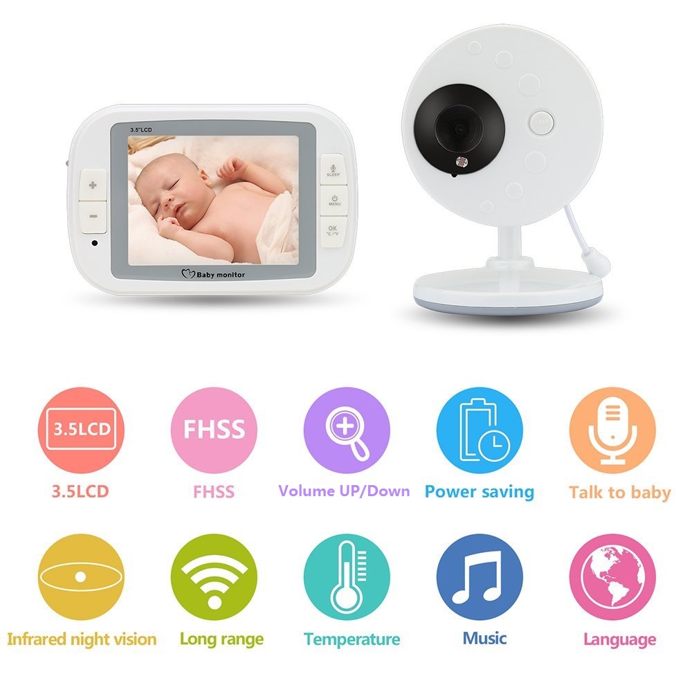 851 Baby Video Monitor camara bebe monitor 3.5 inch LCD IR Night Vision Temperature Sensor Lullabies 2 way video baby monitor