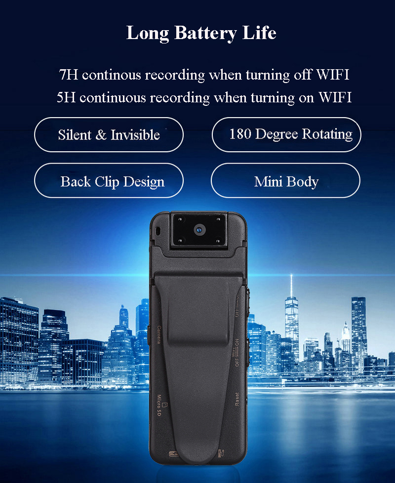 A8B Body Worn Camera WiFi HD DVR Video Recorder Security Cam 180 Degree Night Vision Motion Detection Mini Camcorders