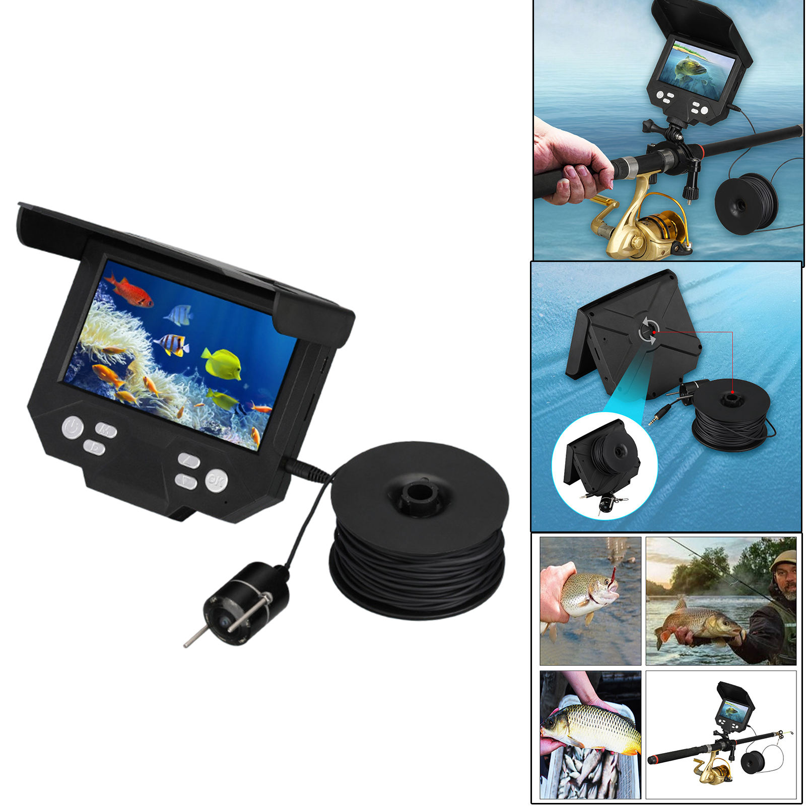 Fish139 Fish Finder Camera, 4.3inch LCD Monitor, 30M Depth, Tackles Infrared LED Light Night Visible Underwater Fishing Detector