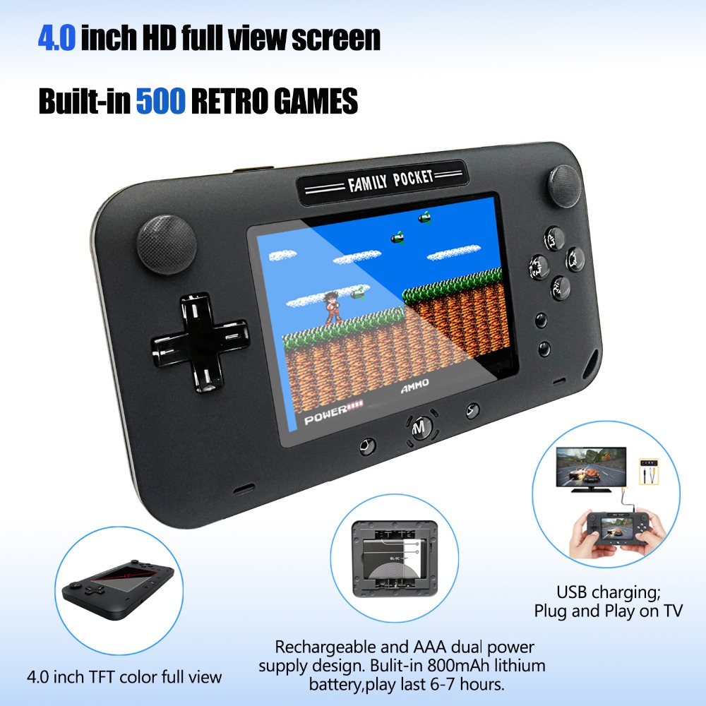 GP40M Kids Handheld Games Consoles Built-in 2000+ Retro Handheld Video Games with 16 TF Card - 4