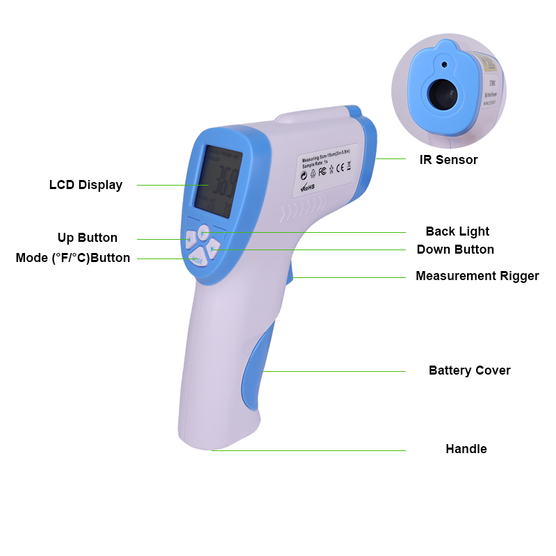 DT-8806C Infrared Thermometer Digital Electronic Forehead Thermometer Gun Ear Adult Body Fever IR Thermometer