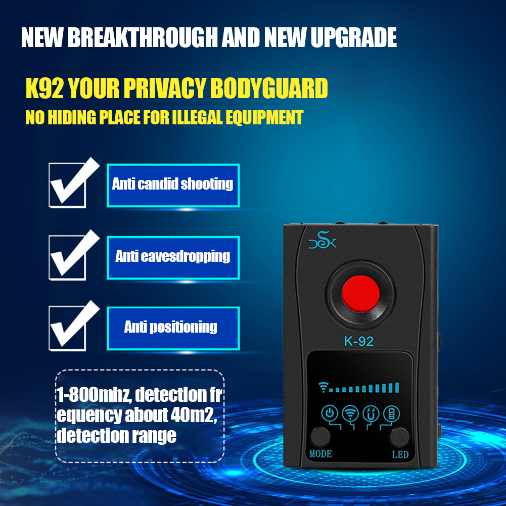 K92 Anti-Peeping Camera IR Scanner GPS Location Anti-Tracking Hotel Detector Finder Camera Audio Tracker Detect for Travel