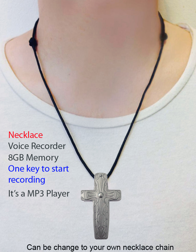 VR06 Cross Digital Voice Recorder Necklace Style Voice/Audio Recorder USB Flash Driver MP3 Player Via Earphone 8GB Audio Recorder