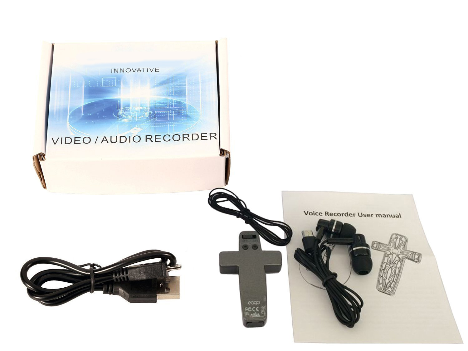 VR06 Cross Digital Voice Recorder Necklace Style Voice/Audio Recorder USB Flash Driver MP3 Player Via Earphone 8GB Audio Recorder