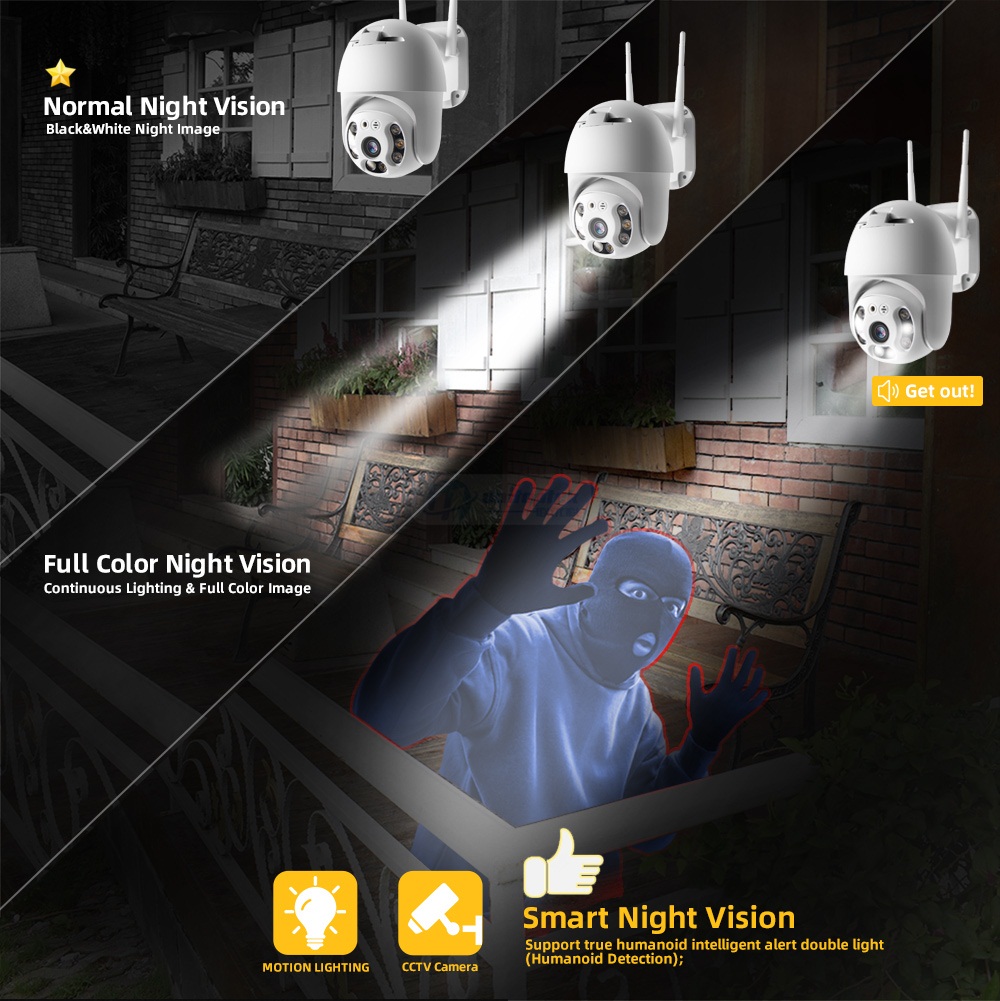 A6 Wireless WIFI PTZ IP Camera Outdoor 1080P Humanoid Detection Dome Camera ONVIF 2-Way Audio IR 30M Full Color Night Vision