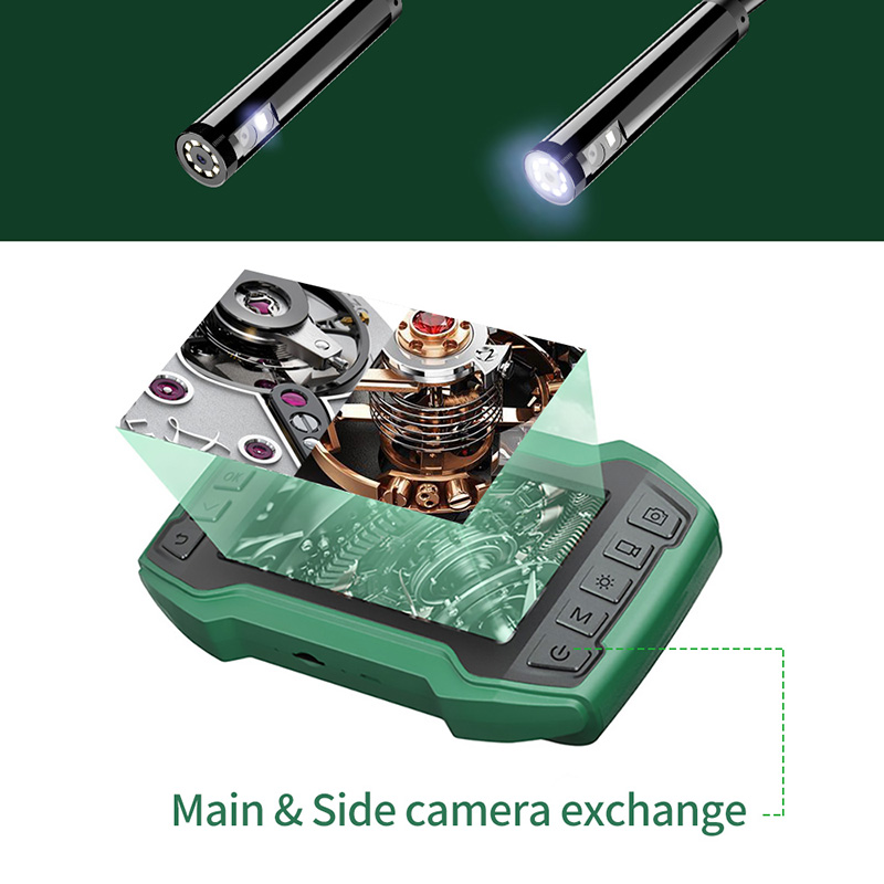 IK452 Dual Lens Industrial Endoscope with 4.5'' IPS LCD 1080P Digital Borescope IP67 Waterproof Sewer Camera With 8 Adjustable LED