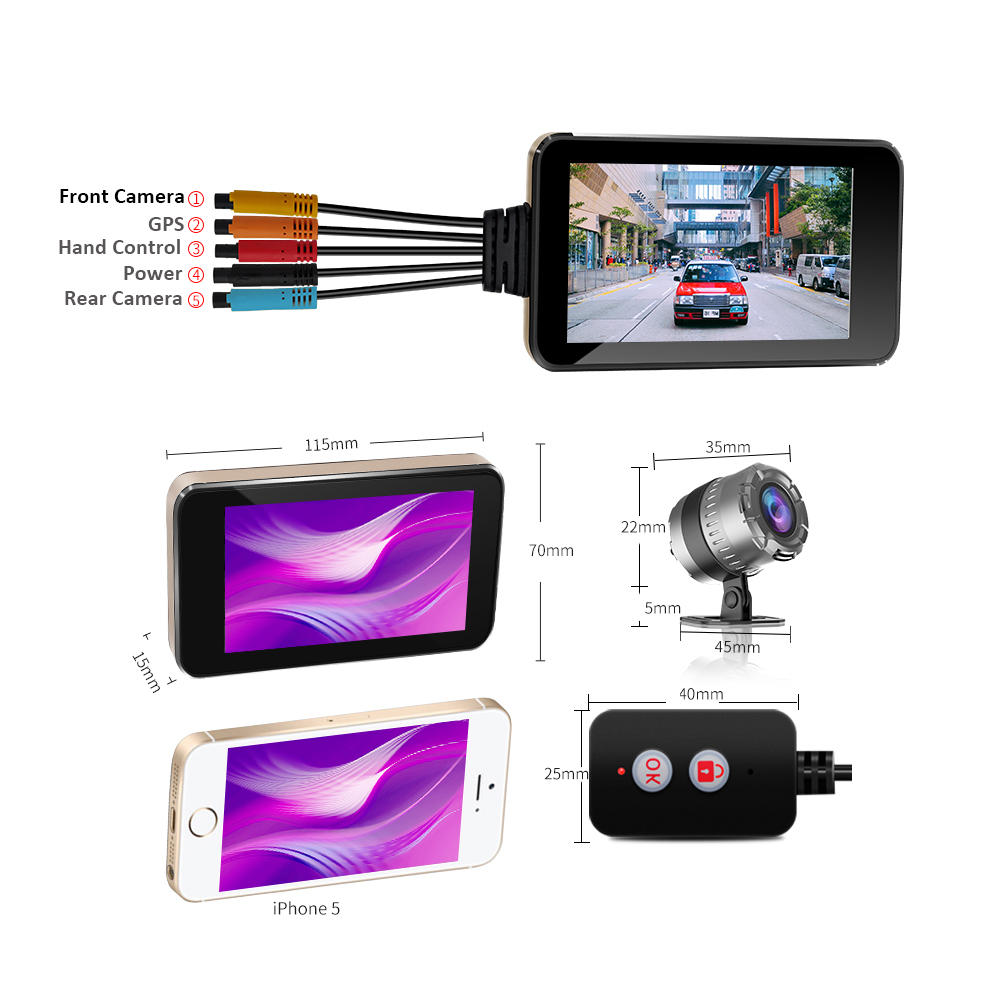 MT23C GPS WIFI Touch HD 1080P Waterproof Camera Motorcycle DVR Dash Cam Front Rear Dual Cam Driving Video Recorder Tracker