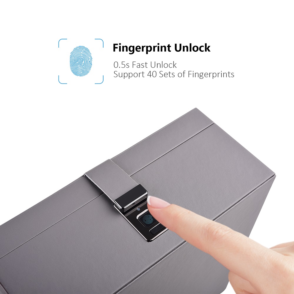 JB09 PU Jewelry Storage Box with Fingerprint Lock 2-Layer Large Capacity Jewellery Organizer Box with Security Fingerprint Unlocking