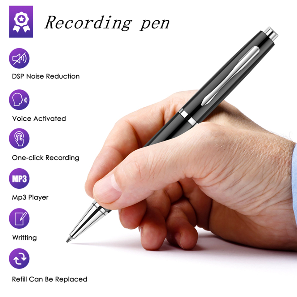 JV82 Professional Voice Recorder Pen Portable HD USB Recording HIFI Audio 192Kbps Noise Digital Writing MP3 Small Player
