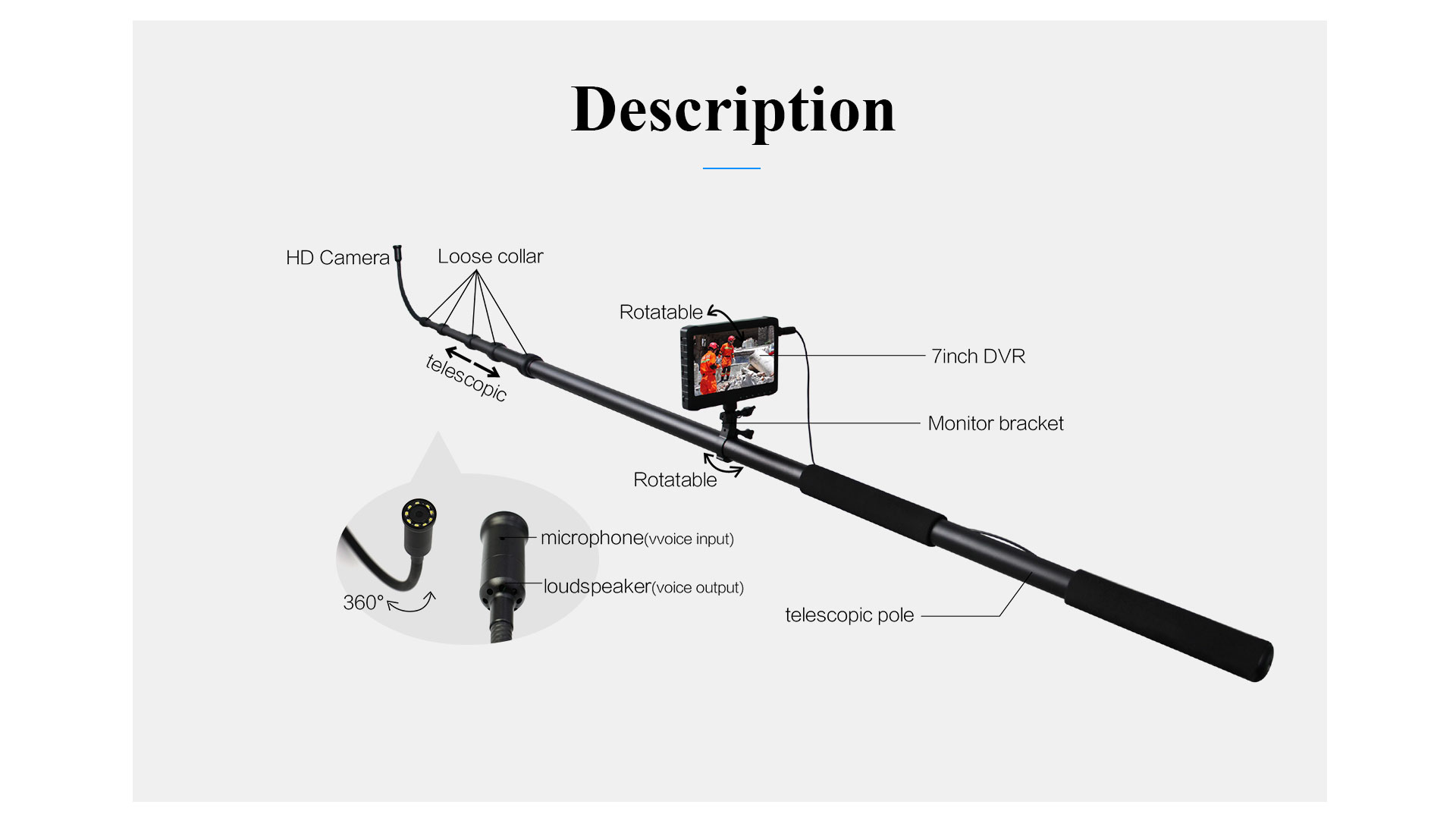 LD500C Handheld 1080p 9 LED 5-meter telescopic pole waterproof Fire fighting earthquake communication Life Detector