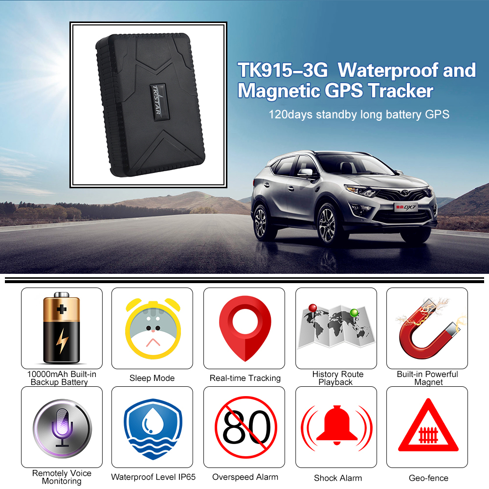 LK915 Hot! Car GPS Tracker 3G Tracker GPS Standby Waterproof Magnet Realtime GPS Locator Car Tracker Shock Alarm Free APP