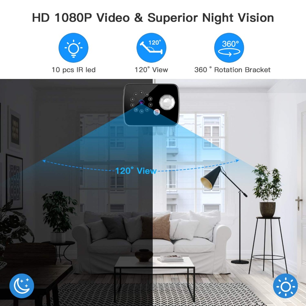 MD20 8 Hours mini Cameras 1080P Small Home Security Surveillance Cam Video Recorder with Motion Detection Night Version hidden card