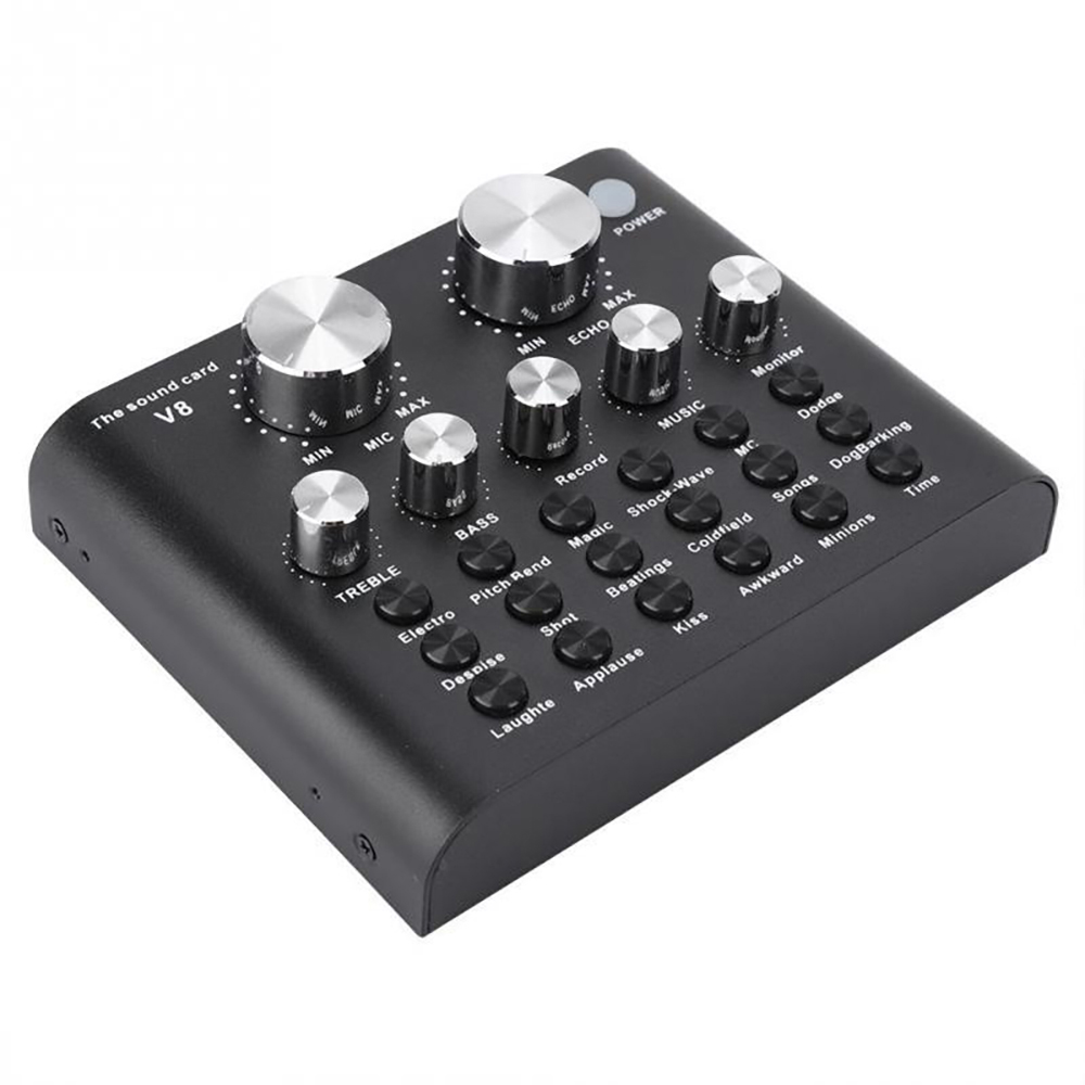 MPV8 External USB Audio Mixer Live Sound Card For Mobile Phone Computer PC Headset Karaoke Microphone 2019 For Gift Voice Changer
