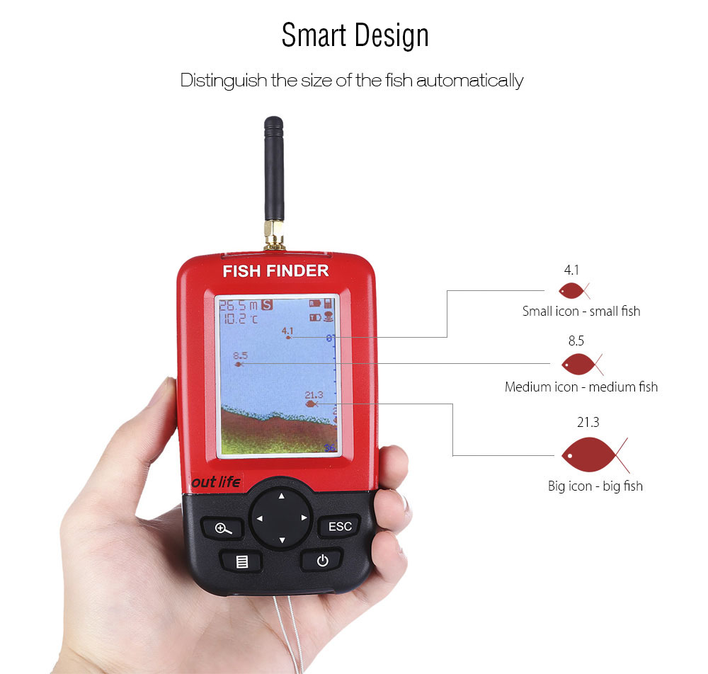XJ-01 Outlife Smart Portable Depth Fish Finder with 100 M Wireless Sonar Sensor Echo Sounder Fishfinder for Lake Sea Fishing Saltwater