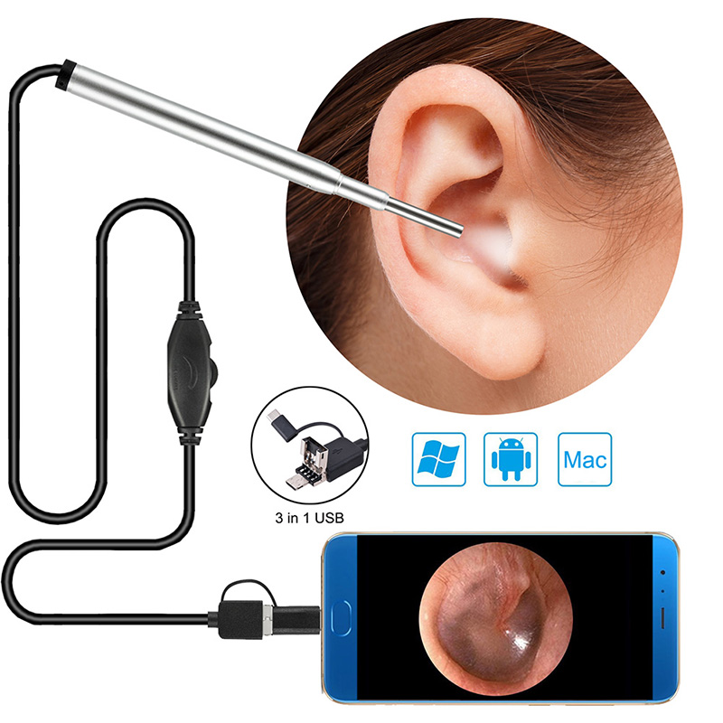 SN07 3-in-1 Ear Cleaning Endoscope Camera 3.9mm 720P HD 1.0 MP Borescope Inspection Camera Otoscope Visual Earpick Tool for Android