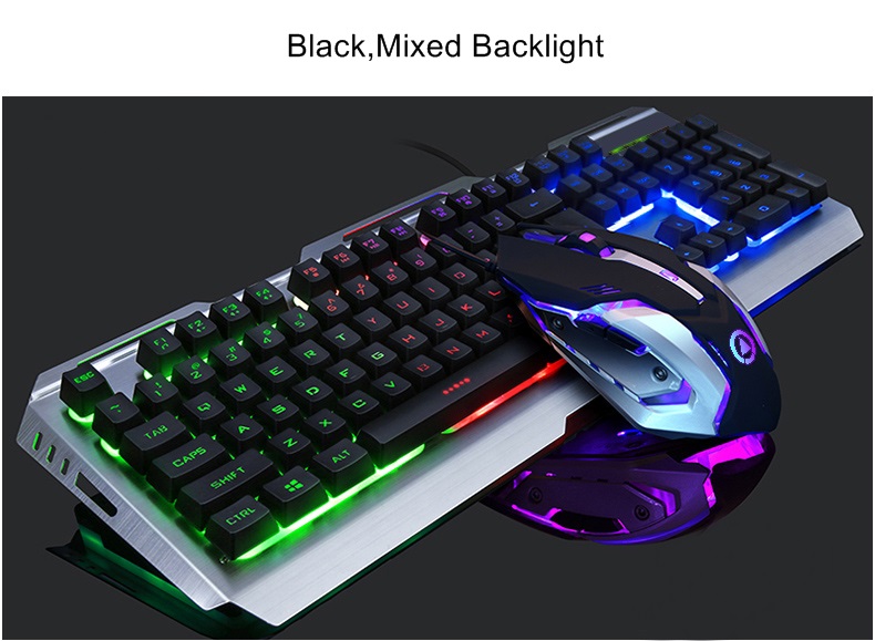 VK1 Suspended Keycap USB Wired Ergonomic Backlit Gaming Keyboard and Mouse Set ,Mechanical Feel,Aluminium Alloy Panel