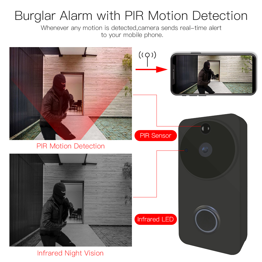 WL8 WiFi Smart Video Doorbell Wireless Camera Full HD PIR Motion Detection Night Vision Camera